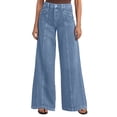 thumbnail image 2 of Women's Jeans High Rise Plus Size High Waisted Wide Leg Solid Front Denim Pants Casual Loose Functional Pockets, 2 of 9