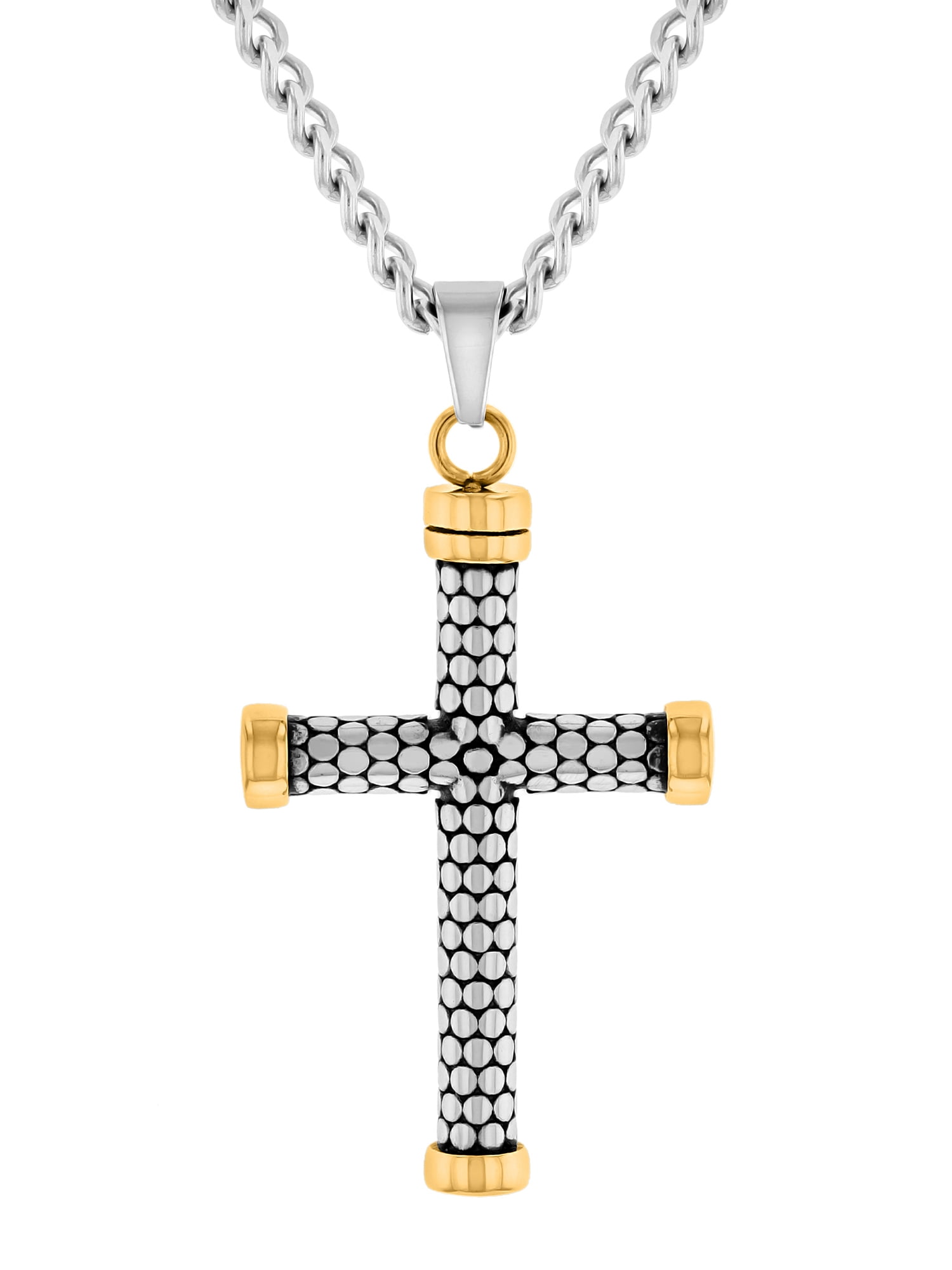 Believe by Brilliance Men’s Stainless Steel Coin Armor Two-Tone Cross Pendant Necklace Chain