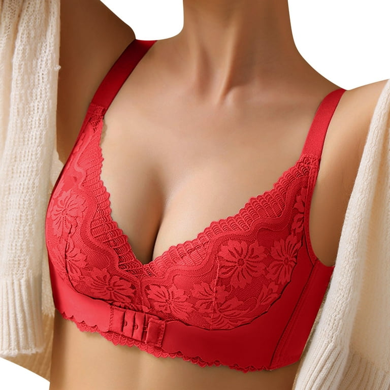 PEASKJP Push Up Bras for Women Plus Size Stretchy Full Coverage MultiWay Bra  Red 3680 