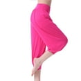 thumbnail image 4 of CLOISE Women's Capris Stretch Yoga Pants Elastic High Waisted Palazzo Pants Summer Casual Fashion Solid Loose Lightweight Cropped Flowy Trousers Hot Pink S, 4 of 4