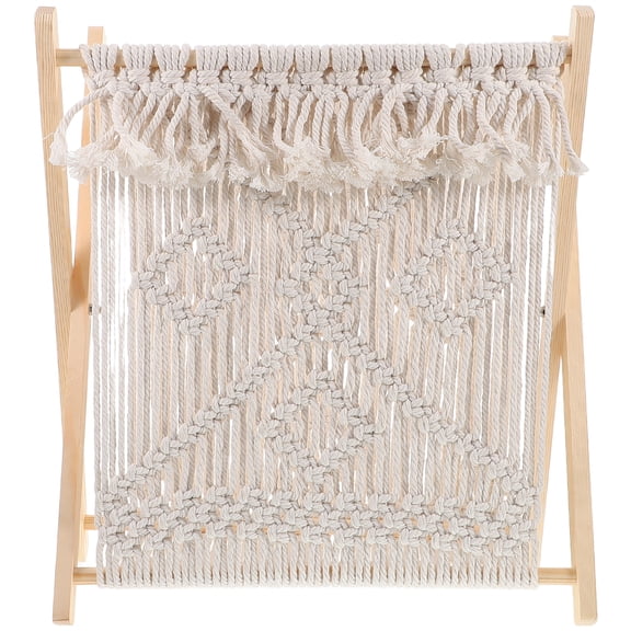 WEUVEB Book Holder Macrame Magazine Rack Wooden Rectangular 1Pcs Office Decor