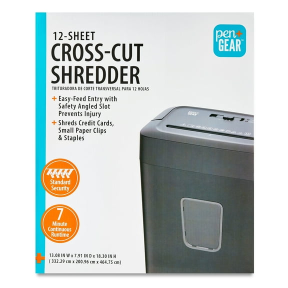 Pen+Gear 12-Sheet Cross-Cut Paper/Credit Card Shredder with 5.5 Gallon Bin, Black, Home & Office Use
