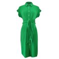 thumbnail image 4 of Up to 60% Off! pstuiky Womens Dresses, Women Short-Sleeved Lapel Dress Solid Color Lace-Up Dress Button up Shirt Dress Leisure Green L, 4 of 5