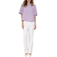thumbnail image 2 of INSPIRE CHIC Women's Bell Sleeve Top Crew Neck Keyhole Front Solid Business Casual Blouse S Light Purple, 2 of 5