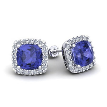 Superjeweler 3 1 2 Carat Cushion Cut Tanzanite And Halo Diamond Superjeweler 3 1 2 Carat Cushion Cut Tanzanite And Halo Diamond Stud Earrings In 14 Karat White Gold