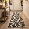 thumbnail image 2 of Well Woven Mazie Animal Print 2x7 (2'' x 7'3'' Runner) Shag Zebra Brown Ivory Area Rug, 2 of 5