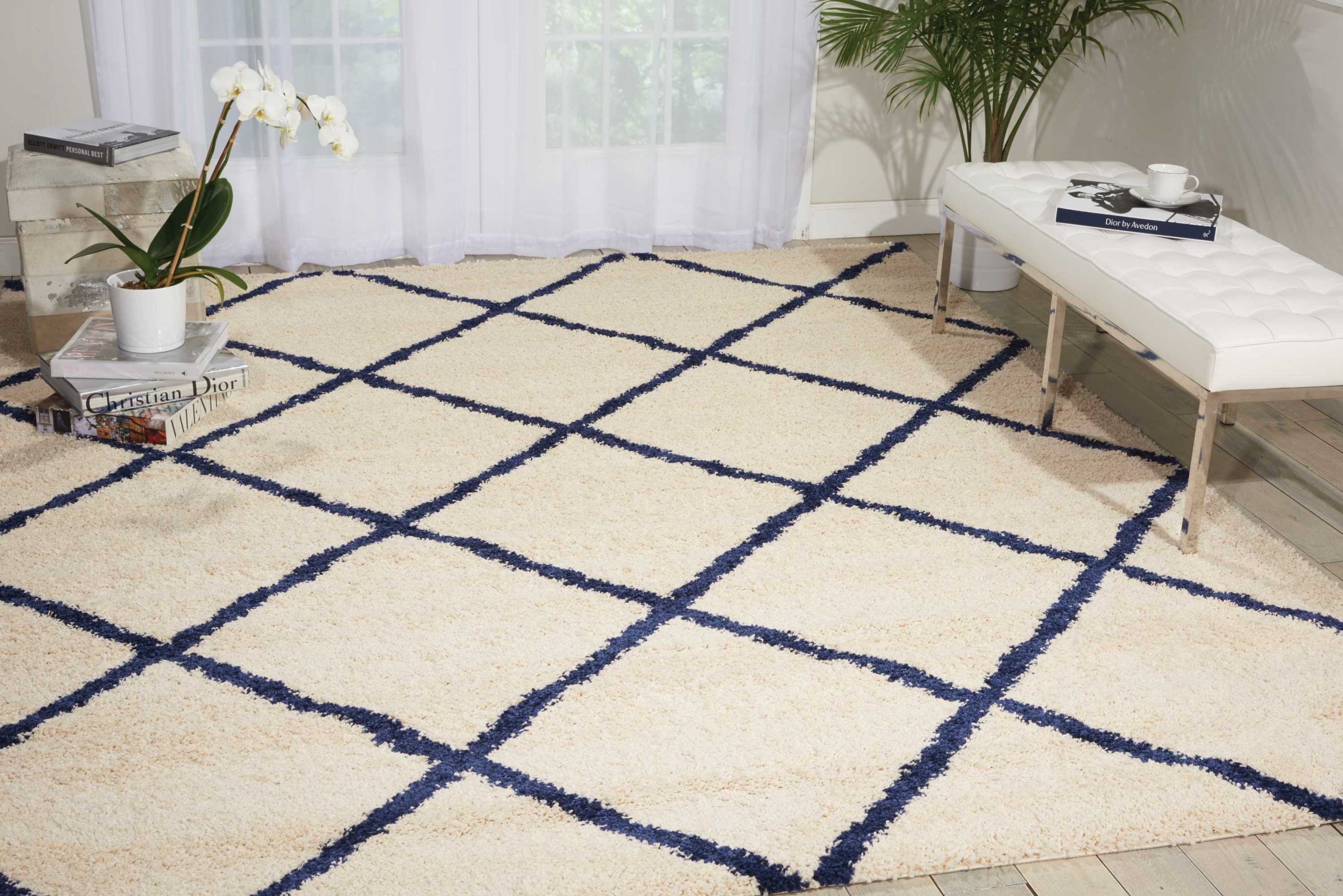 Nourison Brisbane Trellis Ivory/Blue 8'2" x 10' Area Rug, (8x10