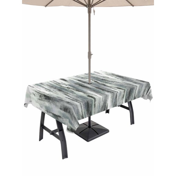 Outdoor Tablecloths with Umbrella Hole & Zipper, Sage Green Grey Vintage Rectangle Tablecloth 60x120 Inch, Retro Abstract Art Waterproof Table Cloth, Patio/Pool/Picnic Table Covers