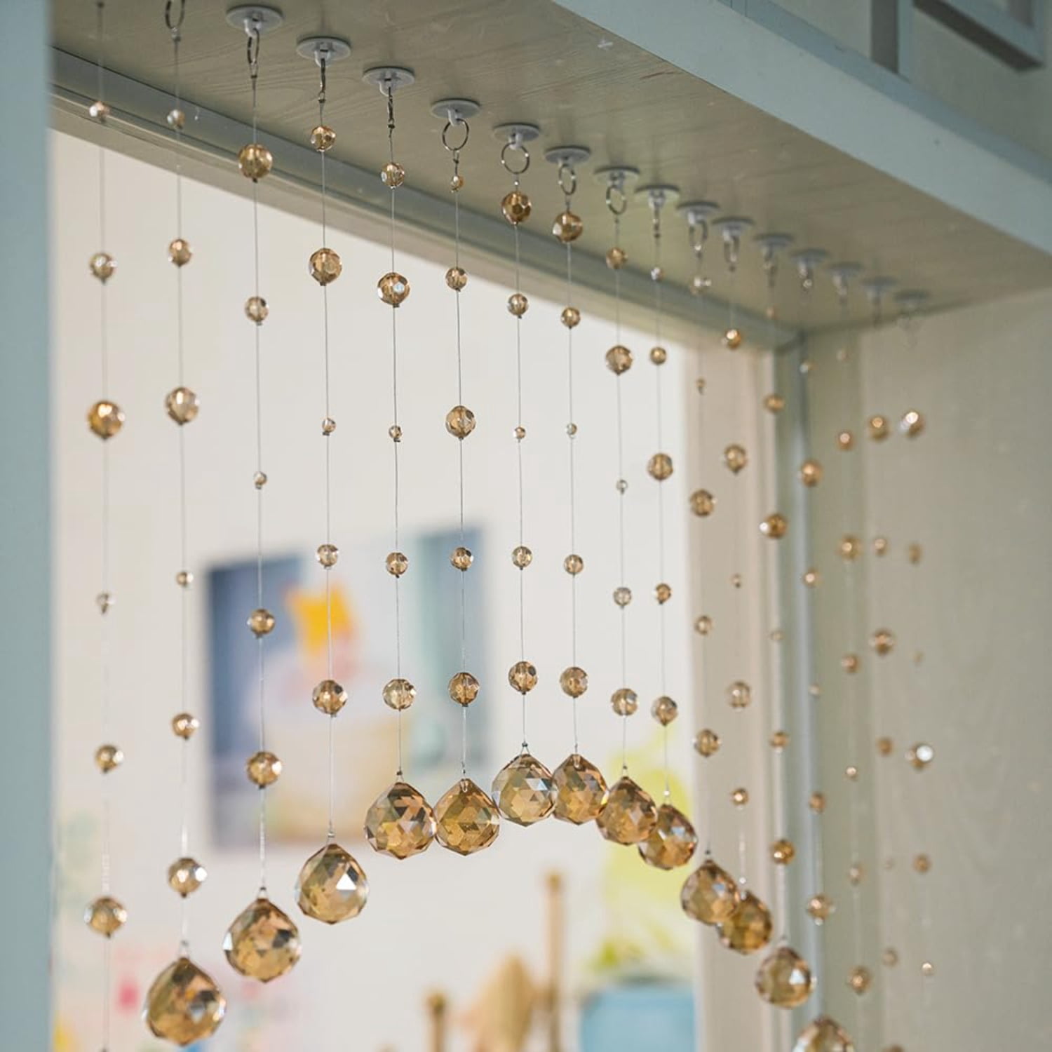 20 Strings Crystal Beaded Curtain, Arched Door String Curtain, Hanging Doorway Room Divider Suitable for Home, Coffee House, Bedroom, Restaurant