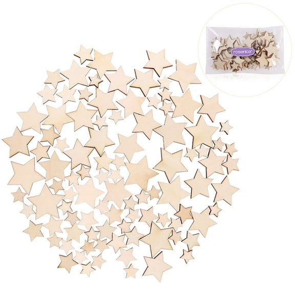 YOSADIER 100Pcs Small Wood Stars For Crafts Unfinished Wooden Cutouts Assorted Sizes 0.6-1.4in Burlywood Khaki