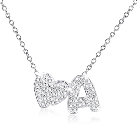 DORANA S925 Sterling Silver Plated Love Heart Initial Necklaces for Women Girls CZ Letter A Pendant Stuff Accessory Birthday Graduation Mothers Day Jewelry Gifts Teen Mom Her Adult Wife Kids Ideas