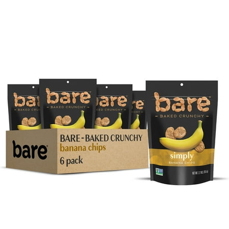 Bare Baked Crunchy Banana Chips, Simply Banana, Gluten Free, 2.7 oz, 6 Count, Packaging May Vary
