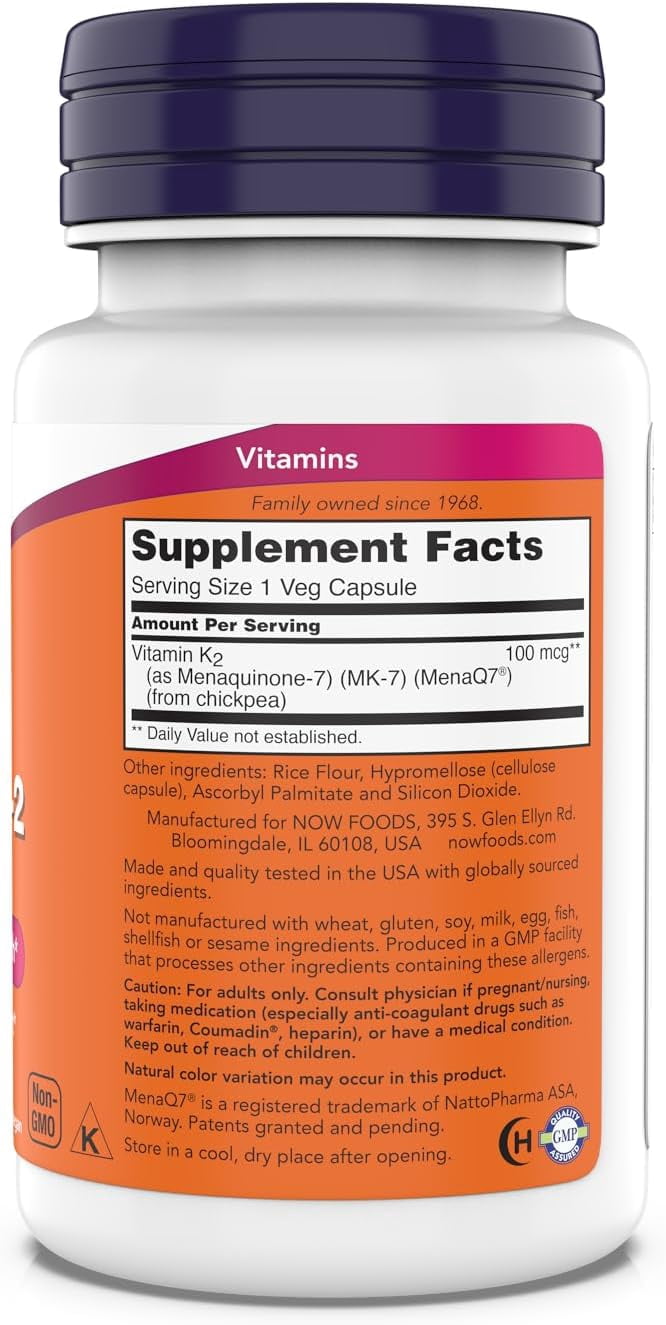 Now Supplements, MK-7 Vitamin K-2 100 mcg, Cardiovascular Support*, Supports Bone Health*, 180 Veg Capsules