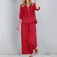 thumbnail image 3 of Womens 2 Piece Sets Cotton Linen Boho Embroidered Tops Wide Leg Palazzo Pants Matching Summer Casual Gauze Outfits,Wine,M, 3 of 8