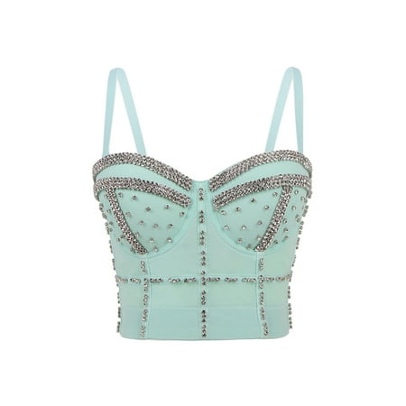 

Liangchengmei Women s Corset Rhinestone Shining Diamond Push up Bustier Club Party Bra Cropped Top Vest