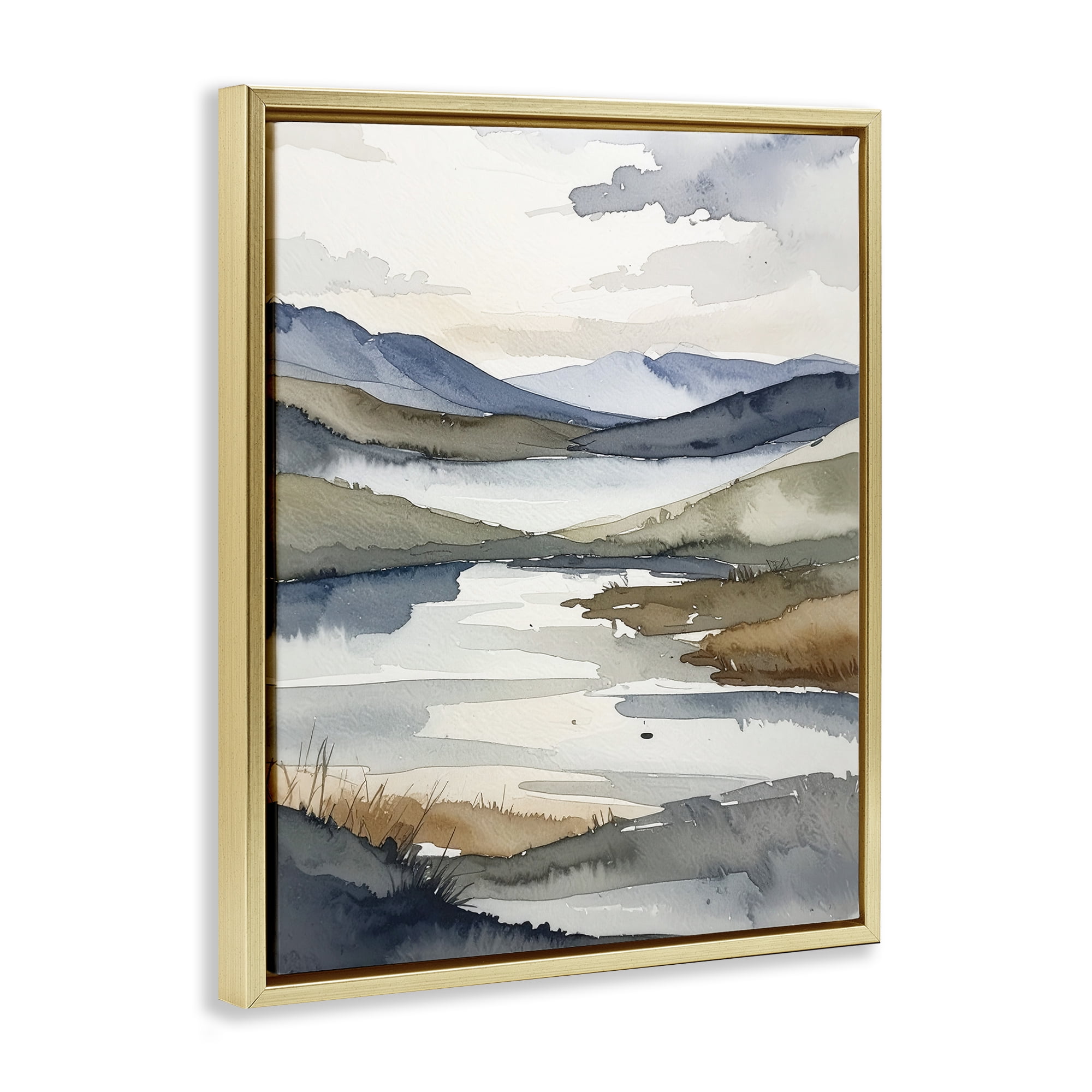 Stupell Industries Flow Of Water Pond Gold Framed Floater Canvas Wall Art, design by Alonza Saunders