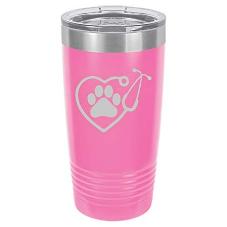 

Tumbler Stainless Steel Vacuum Insulated Travel Mug Heart Stethoscope Vet Tech Veterinarian (Hot-Pink 20 oz)