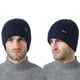 thumbnail image 4 of Gorro de invierno con forro de satén para mujer y hombre, gorro holgado con forro de seda para invierno, gorro de punto cálido con puños, 4 of 5