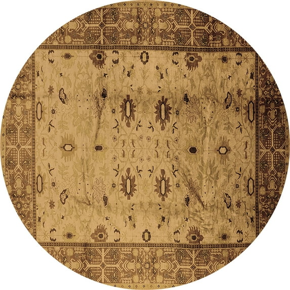 Ahgly Company Indoor Round Oriental Brown Industrial Area Rugs, 7' Round