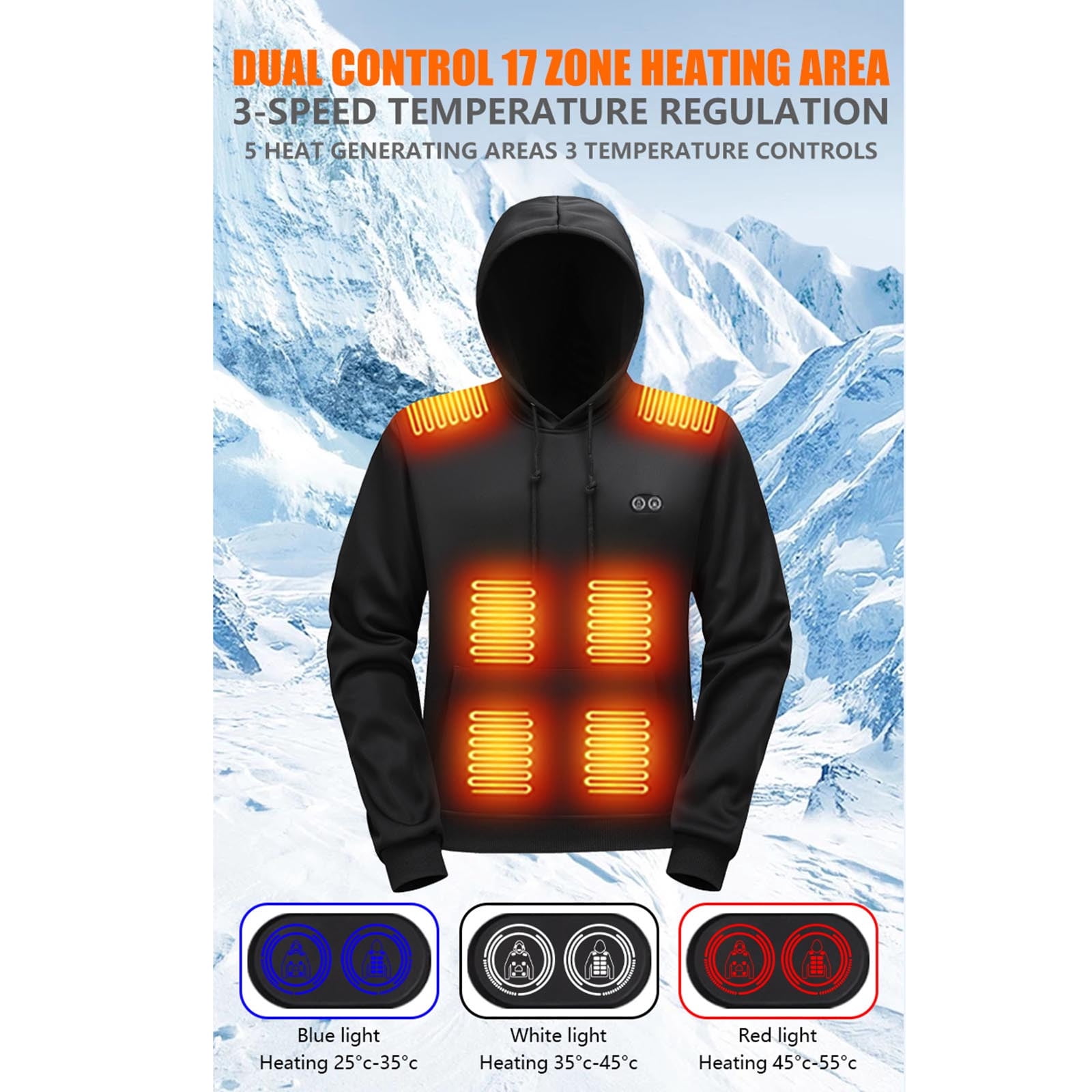 UVEASISHA Unisex Heated Hoodie for Men Women 17 Heating Zones Pullover Sweatshirt Warm USB Electric Hooded Tops with Kangaroo Pocket Black XXL