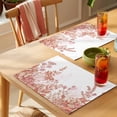thumbnail image 4 of Pink Flower Placemats Set of 12 Retro Autumn Floral Butterfly Botanical Place Mats Indoor Wipeable Table Mats Washable Cloth Dining Table Placemats for Kitchen Holiday Party Home Decor 13x19 Inch, 4 of 9