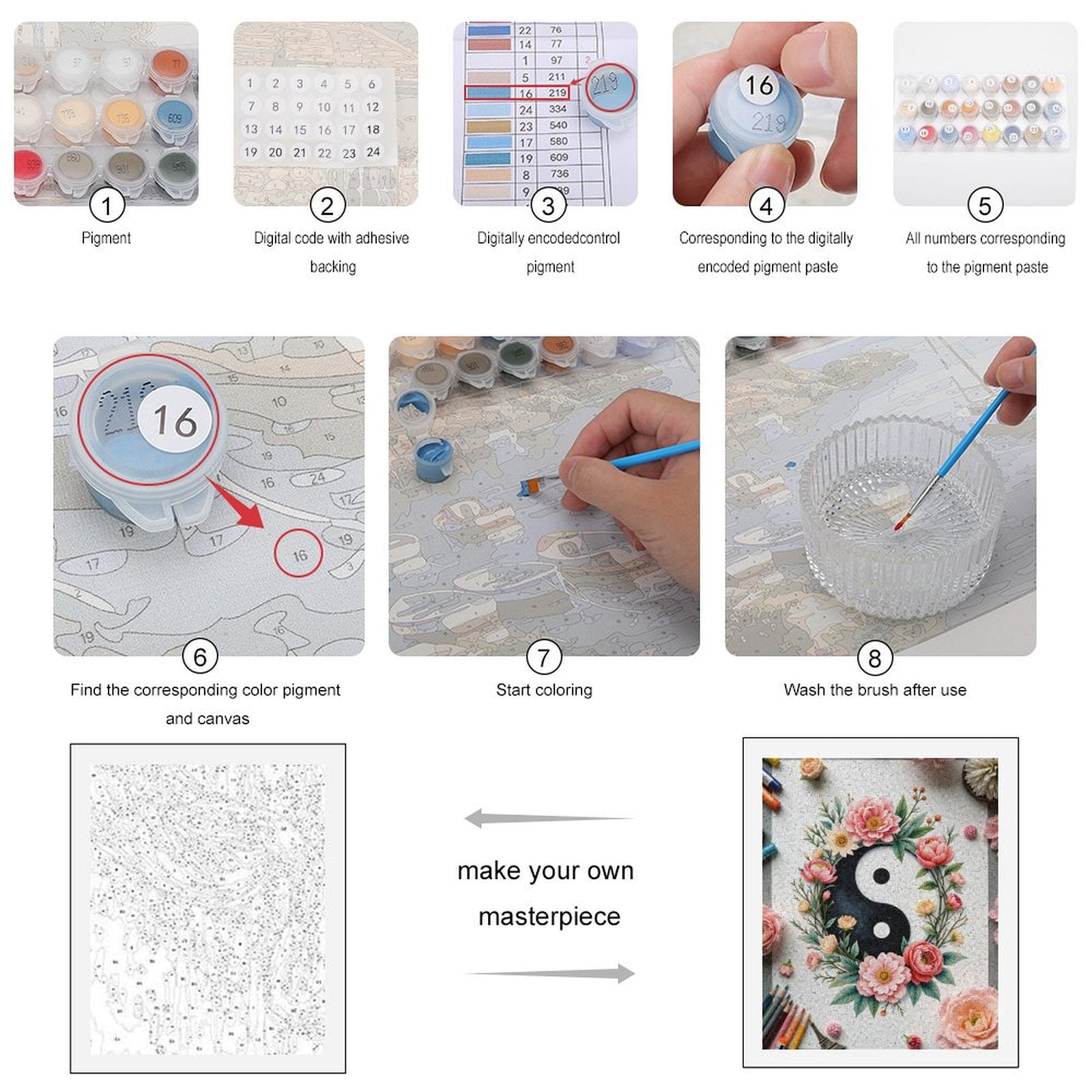 Paint By Numbers Kit for Adults Beginner - Yin Yang Floral Art Pastel Colors DIY Canvas Painting Kits for Adults, Frameless Paint By Number for Adults for Home Wall Decor 16x20 Inch