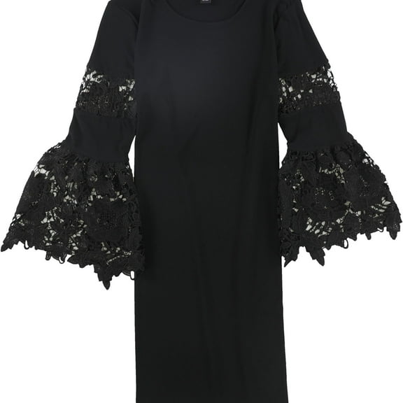 Alfani Women's Lace-Sleeve A-Line Dress (4, Deep Black)