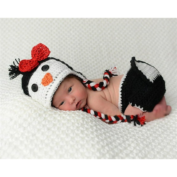 Laurenza's Newborn Baby Girls Knit Penguin Christmas Photography Prop 0-3M