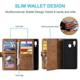 thumbnail image 2 of Dteck Wallet Case For Samsung Galaxy A20E, Matte PU Leather Case Built-in 9 Card Slots Zipper Purse Flip Cover With Hand Strap, Brown, 2 of 7