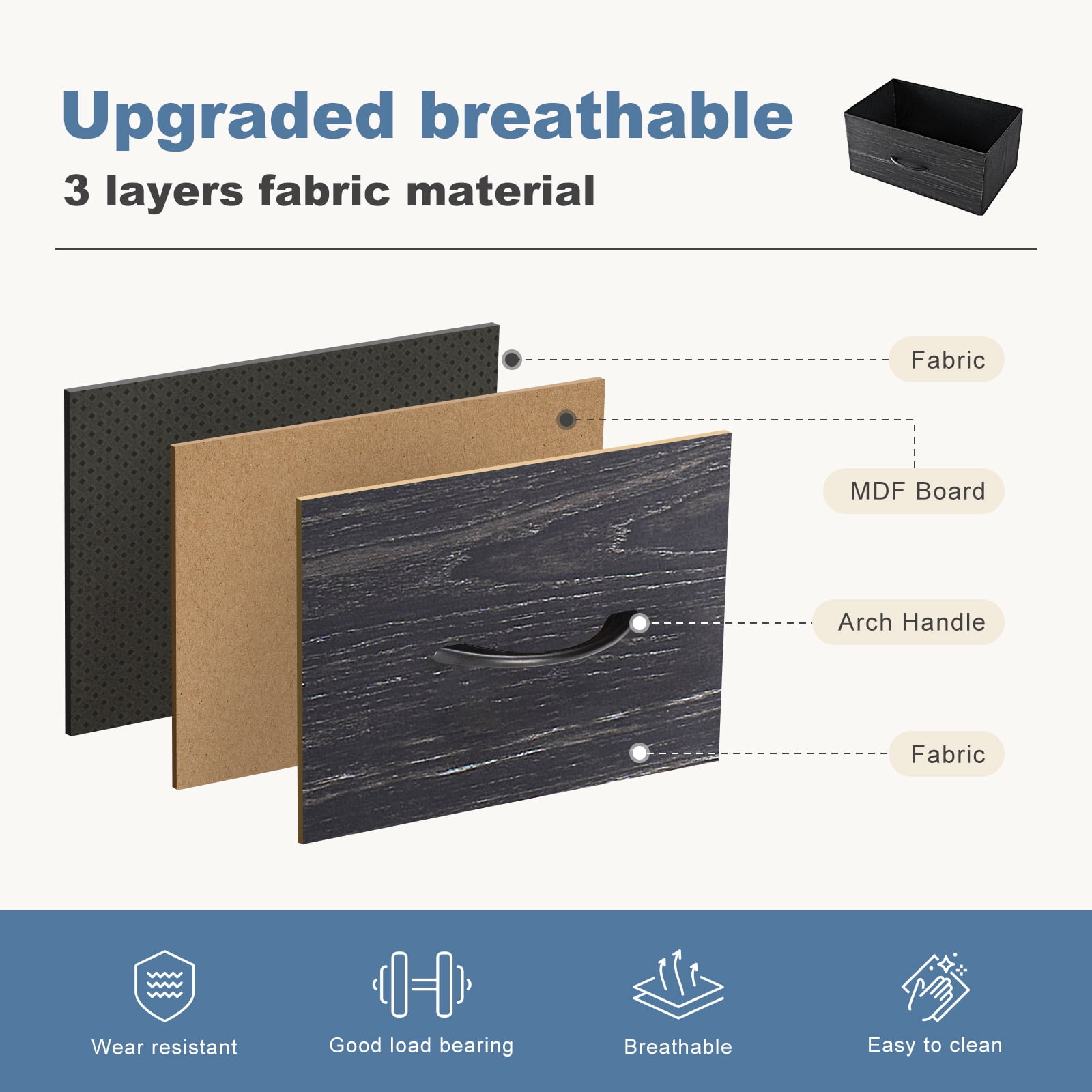 SWEETCRISPY Fabric Dresser With 4 Drawers, Storage Chest For Bedroom, Closet, Living Room, Hallway - Available In Black