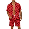 thumbnail image 1 of Conjunto hawaiano de puntos de lunares INSPIRE CHIC para camisetas de manga corta de verano para hombres, 2 piezas, S, rojo, 1 of 5