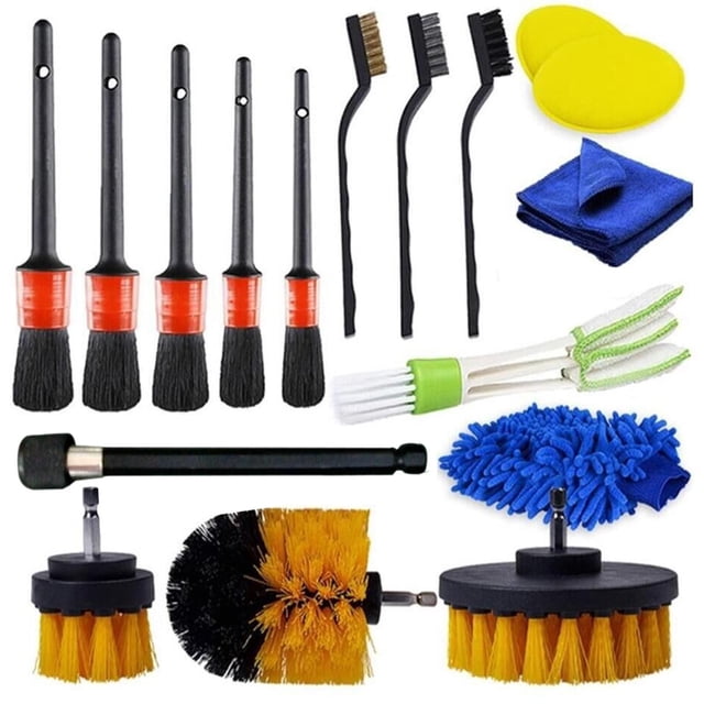 Riwesomey Juego de cepillos para detalles de automóviles, 17 piezas, toallas de guante de aptas para neumáticos de ventilación Combinaciones de reproductor de DVD/TV para coche