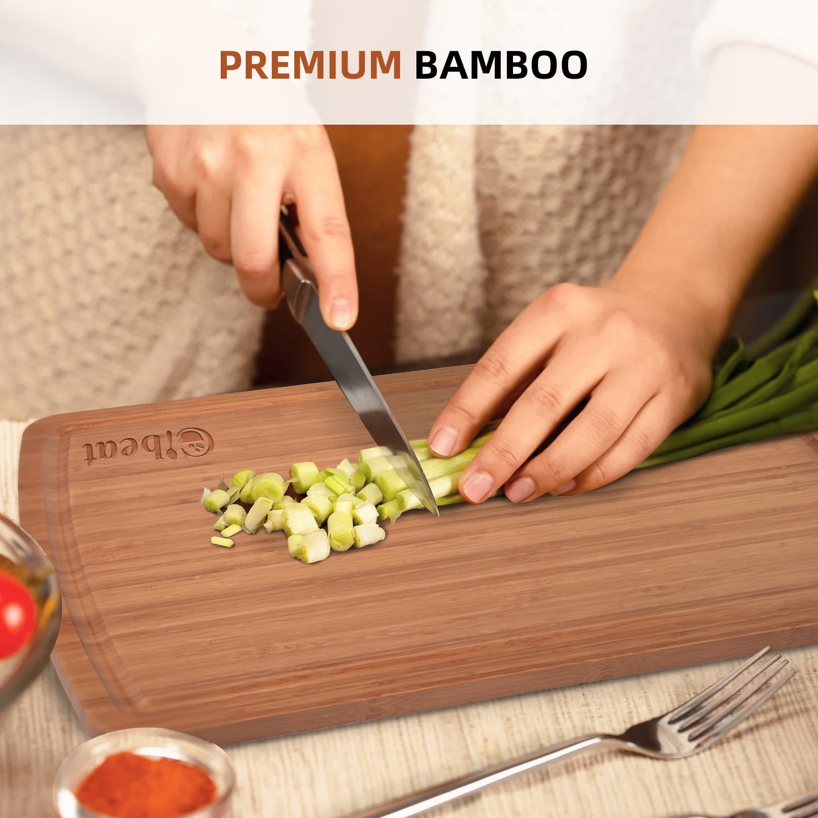 Cibeat Extra Large Cutting Board 30"x20" Bamboo Wooden Butcher Block Kitchen Chopping Board with Juice Groove for Turkey Meat Vegetables BBQ