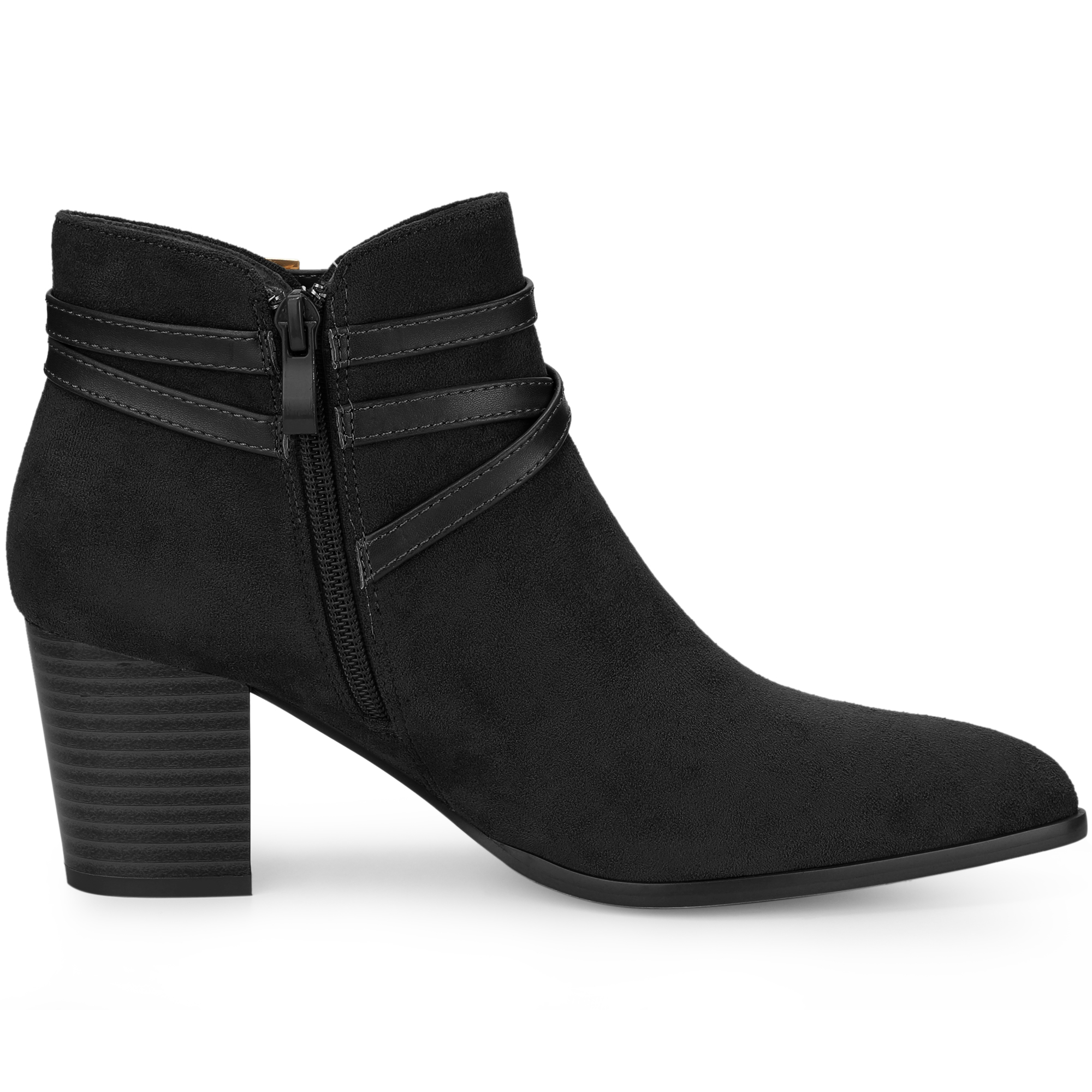 DARING DIVA Strappy Pointed Toe Buckle Chunky Heel Ankle Booties Black 9.5