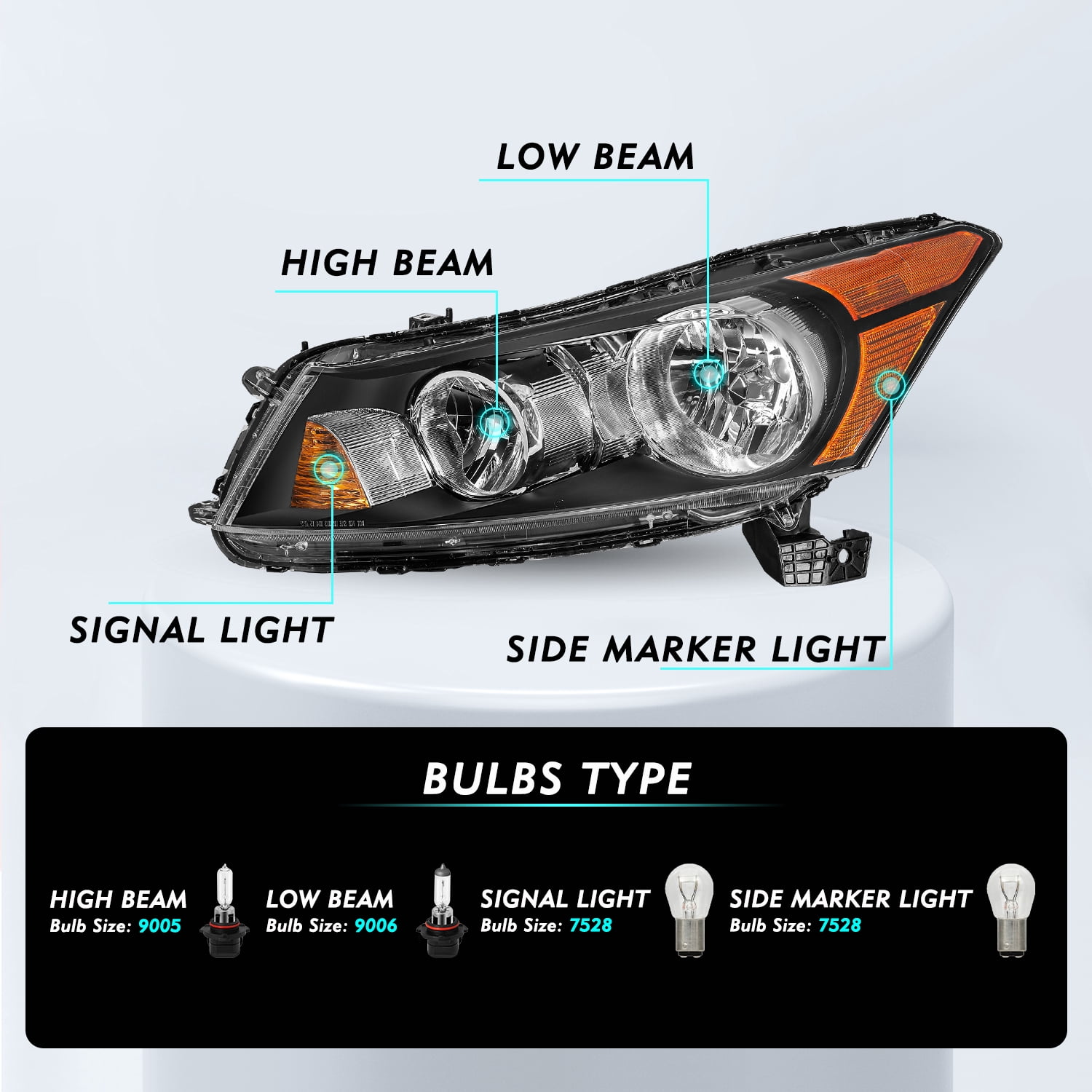 For 2008 2009 2011 2012 Honda Accord Sedan Facrory Style Headlights Pair