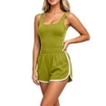 thumbnail image 5 of Athletic Outfit Sets 2 Piece Women Solid Square Neck Tank Side Stripe Drawstring Shorts Green XXL, 5 of 6