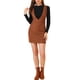 thumbnail image 1 of Vestido de tirantes de mezclilla con cinturón y escote en V de INSPIRE CHIC para mujeres, color marrón, talla XL, 1 of 7