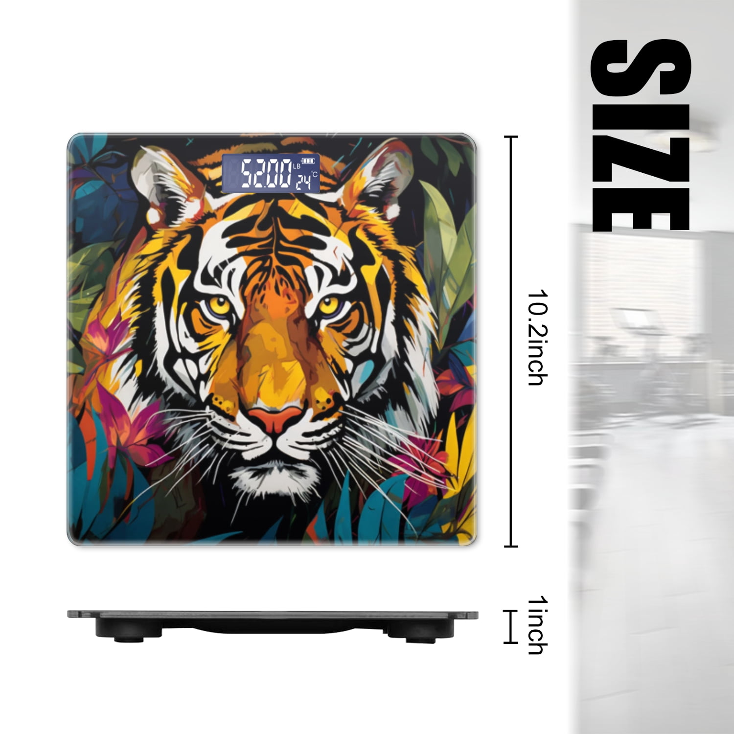 High Precision Body Weight Scale Smart Bathroom Scales with Large LCD Display(400lbs),Decorative for Bedroom-Tiger In The Jungle With Vibrant Colorful