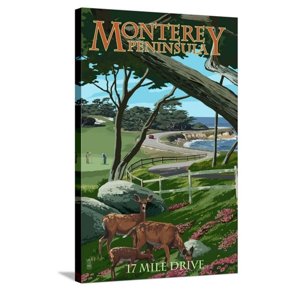 Art.com Monterey Peninsula, California - 17 Mile Drive Stretched Canvas Print Wall Art by Lantern Press, 24" x 36"