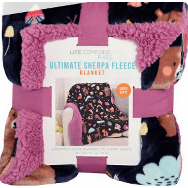 Life Comfort Kid’s Ultimate Sherpa Fleece Blanket, 40" X 50" Printed Plush Face