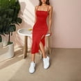thumbnail image 4 of Simua Women's Summer Fashion Dress Sexy Spaghetti Strap Split Solid Color Backless Slim Midi Dress, 4 of 9
