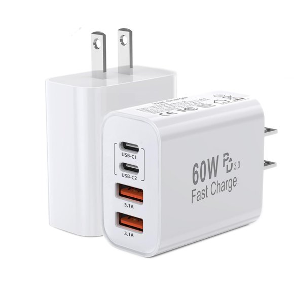 Bloque de carga rápida Blechmeki, 60 W, USB C, 4 puertos, carga rápida, paquete de 2
