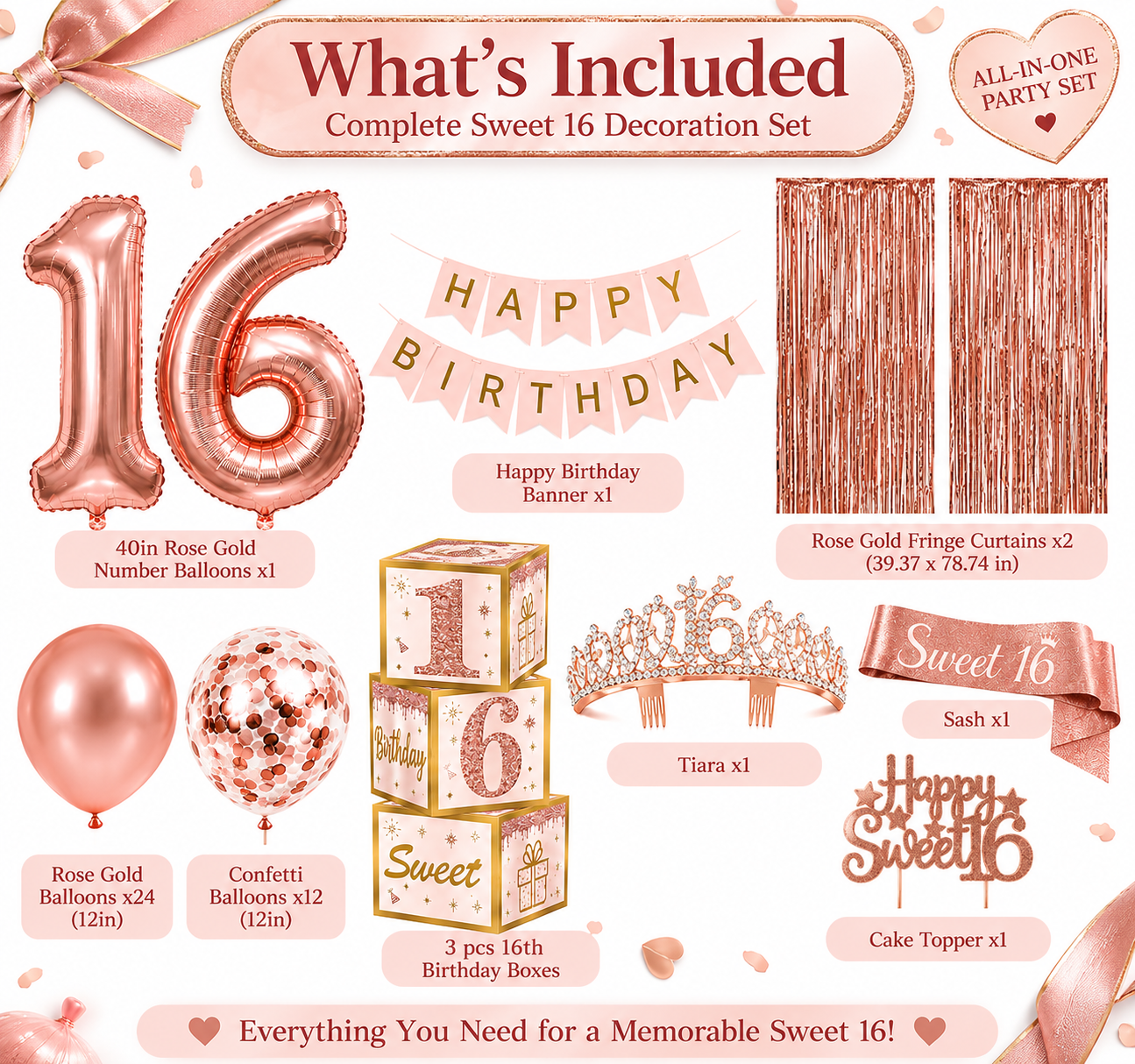 Happy Greetings Sweet 16 Rose Gold Party Kit 44-Pc photo 2