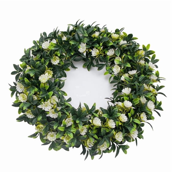 YUSS 15.7" Artificial Gardenia Front Door Wreath, Spring Summer Greenery Wreath with White Flowers for Indoor Outdoor Wall Farmhouse Decor