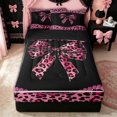 thumbnail image 3 of Erosebridal Fuchsia Leopard Bow Zipper Twin Comforter Sets with Fitted Sheet and 2 Pillowcases for Teens, Rose Pink Fashion Ribbon Zipper Bedding Set, Black Reversible, 4pcs, 3 of 7