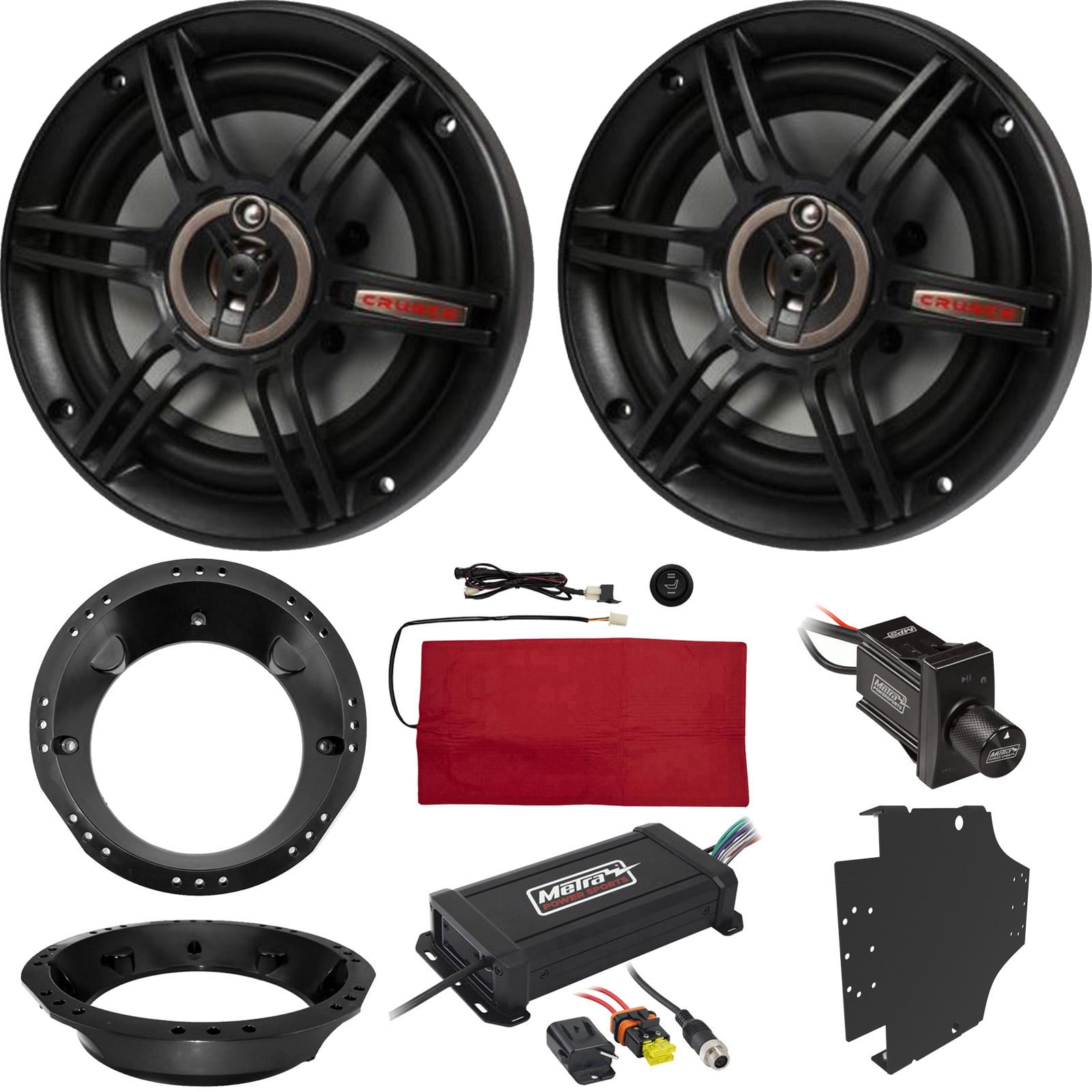 2 x Crunch 6.5" Full Range 3Way Car Speakers, Metra PowerSports 4