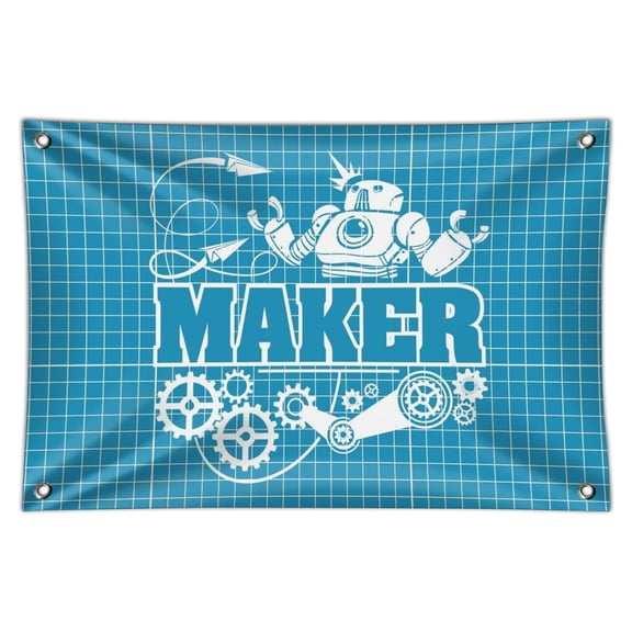 Maker Blueprint Design with Robot and Gears Home Business Office Sign