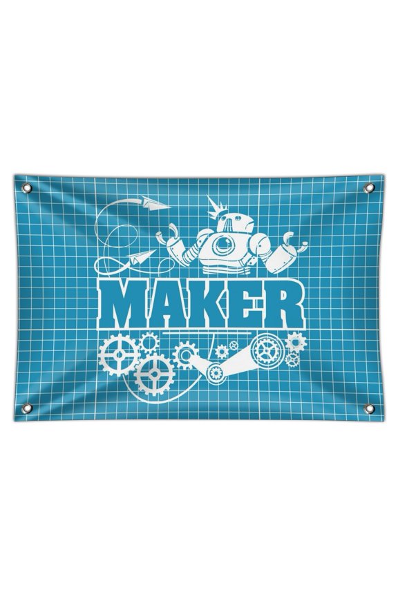 Maker Blueprint Design with Robot and Gears Home Business Office Sign