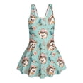 thumbnail image 4 of COEQINE Girls One Piece Swimsuit with Skirt & Attached Liner, Comfortable Tank Top V-Back Swimwear with Skirt Bottom, Cute Bathing Suit for Kids Age 8-9, Hedgehog Floral Blue, 4 of 8