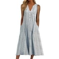 thumbnail image 2 of Robe Décontractée pour Femmes Robe Décontractée à Rayures pour Femmes Robe Boutonnée Col en V Sans Manches avec Poche Robe Élégante Longue Robe Robe de Vacances Vêtements pour Femmes Tendance TG Gris, 2 of 2